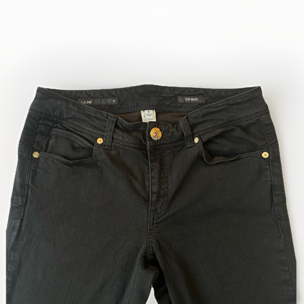 Cache Black Skinny Jeans Gold Button Classic Denim Women’s Size 6 - Picture 6 of 10